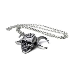 Alchemy Gothic Triunity Skull Pendant – Triple Moon Goddess Pewter Necklace